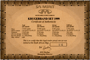 1999 Certificate of Authenticity